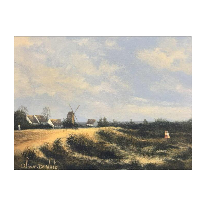 Olivier De Nato « Paysage animé» peinture huile sur panneau