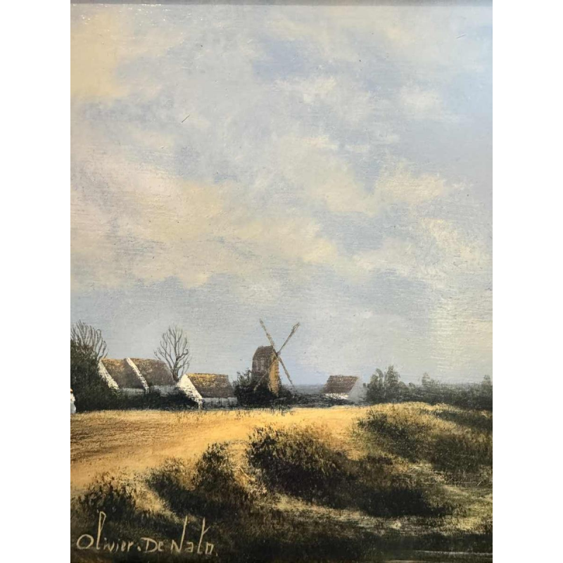 Olivier De Nato « Paysage animé» peinture huile sur panneau