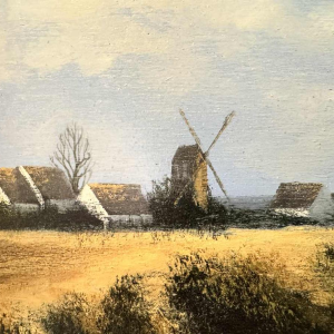 Olivier De Nato « Bewegend landschap » schilderij olieverf op paneel