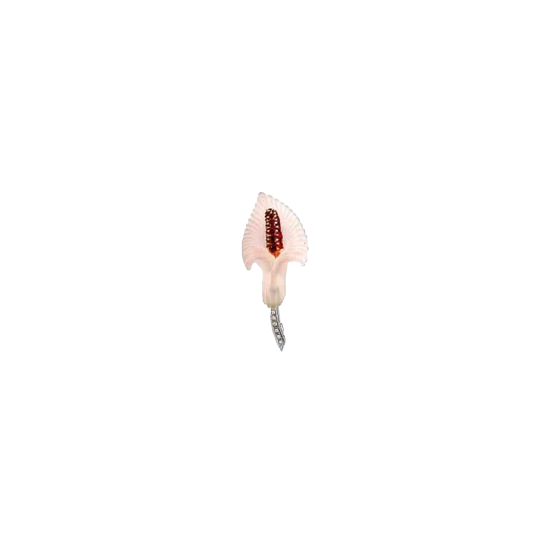 Two-tone rock crystal brooch with diamonds & rubies