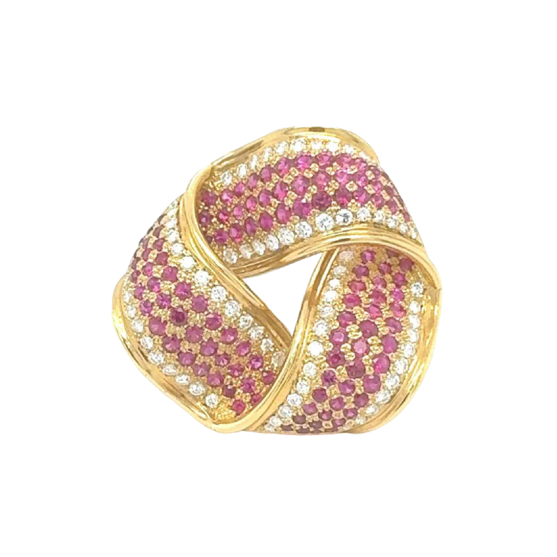 Yellow gold brooches set with rubies & diamonds