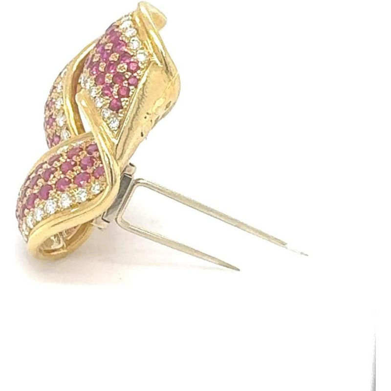 Yellow gold brooches set with rubies & diamonds