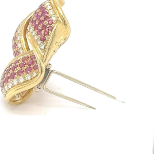 Yellow gold brooches set with rubies & diamonds