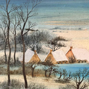 Danielle MOLINA « Paysage hivernal aux canards » peinture huile sur toile