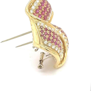 Yellow gold brooches set with rubies & diamonds