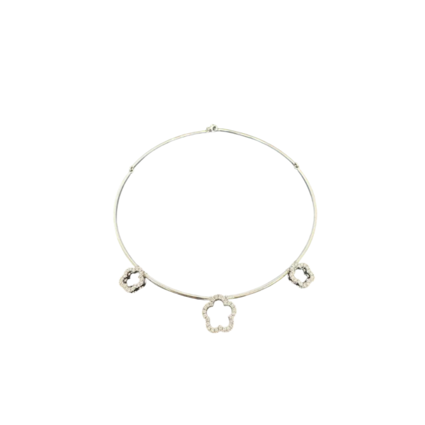 Gouden halsketting met met diamanten bezette bladeren