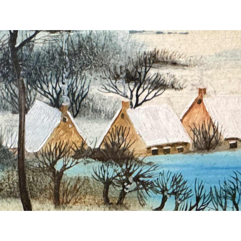 Danielle MOLINA « Paysage hivernal aux canards » peinture huile sur toile