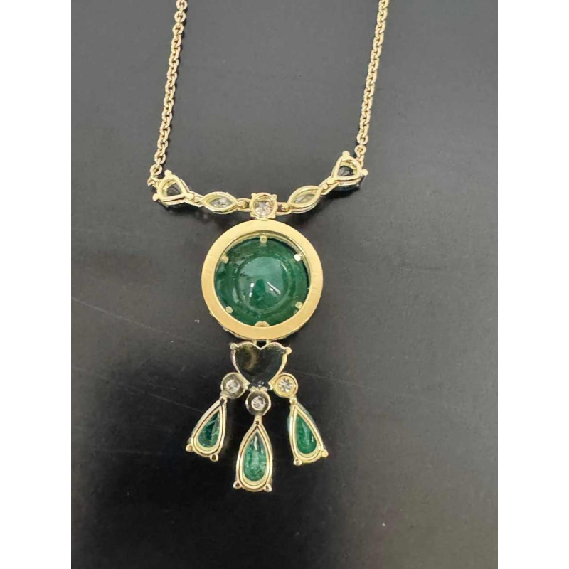 Pendentif or jaune 18 carats, diamants, émeraude cabochon & pierres précieuses