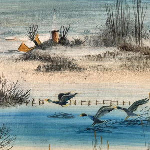 Danielle MOLINA « Paysage hivernal aux canards » peinture huile sur toile