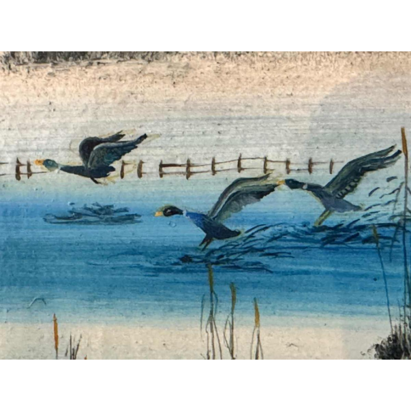 Danielle MOLINA « Paysage hivernal aux canards » peinture huile sur toile