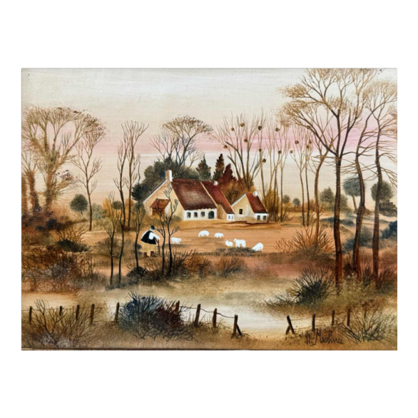 Danielle MOLINA « Paysage automnal avec moutons» peinture huile sur toile