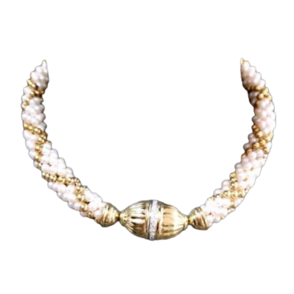 Gouden, parel & diamanten halsketting
