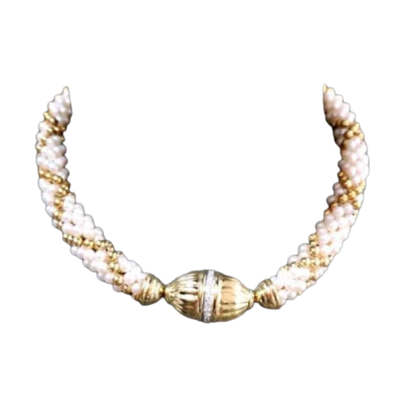 Gouden, parel & diamanten halsketting