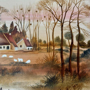 Danielle MOLINA « Paysage automnal avec moutons» peinture huile sur toile