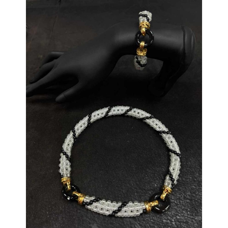 Set in 18-carat yellow gold (necklace & bracelet), rock crystal & black onyx