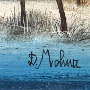 Danielle MOLINA « Paysage hivernal aux canards » peinture huile sur toile