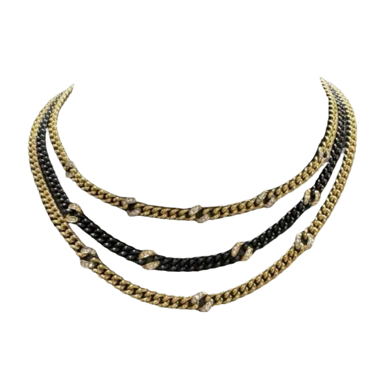 Collier en or jaune, acier noir avec diamants, 1983