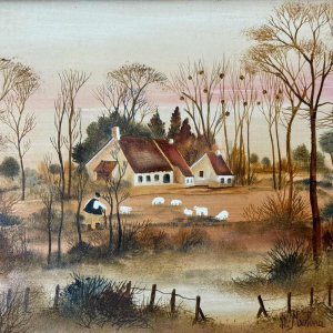 Danielle MOLINA "Het herfstlandschap met schapen" olieverf op doek