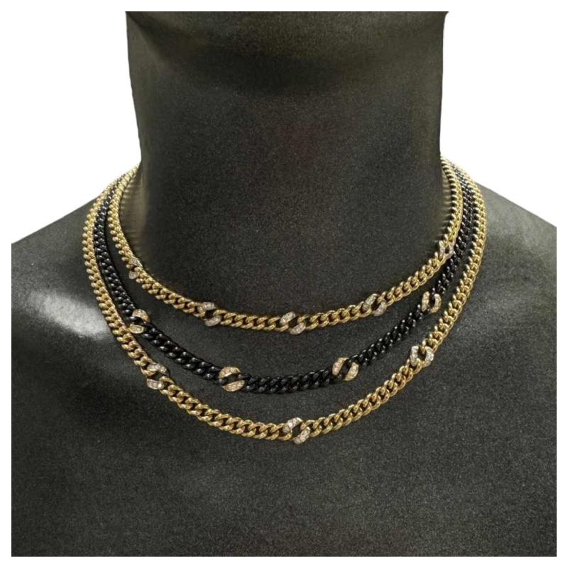 Yellow gold and black steel necklace with diamonds, 1983