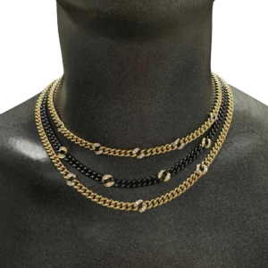 Geelgouden en zwart stalen collier met diamanten, 1983