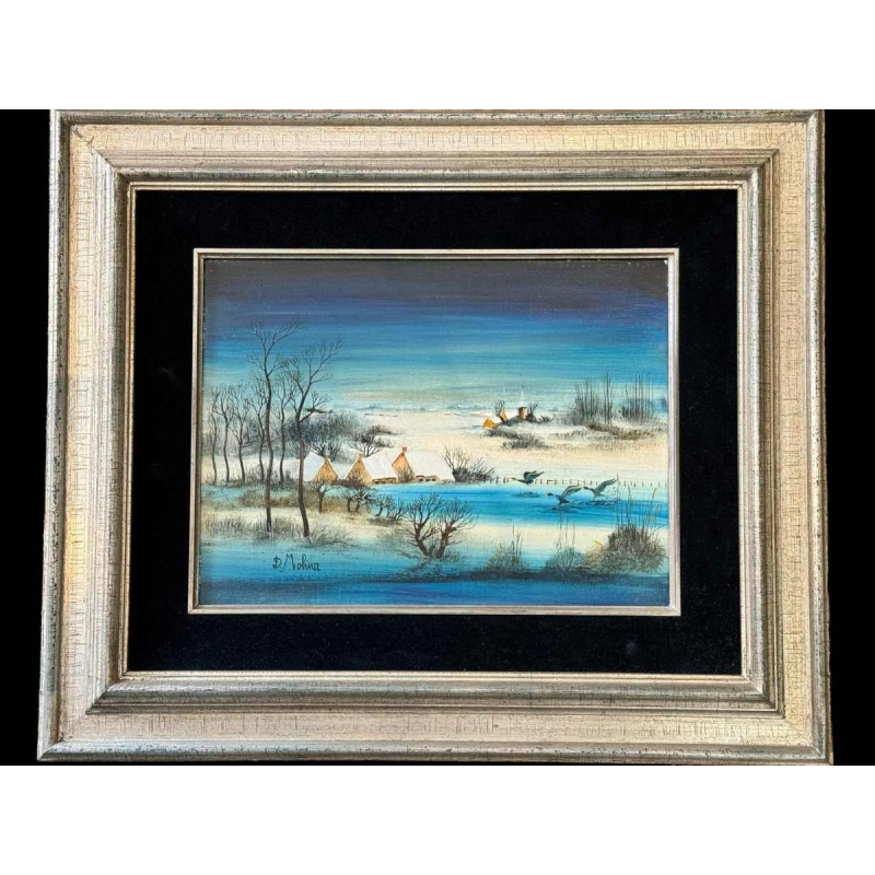 Danielle MOLINA "Winterlandschap met eenden" olieverf op doek