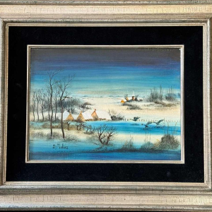 Danielle MOLINA "Winterlandschap met eenden" olieverf op doek