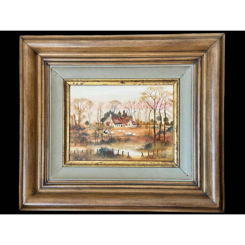 Danielle MOLINA « Paysage automnal avec moutons» peinture huile sur toile