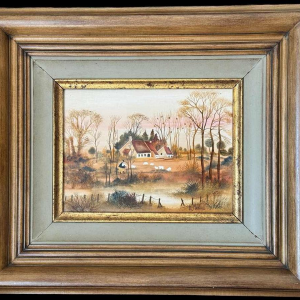 Danielle MOLINA "Autumnal landscape with sheeps" oil on canvas