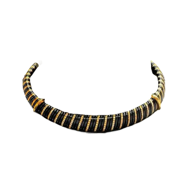 Ketting in geelgoud, zwart staal & diamanten