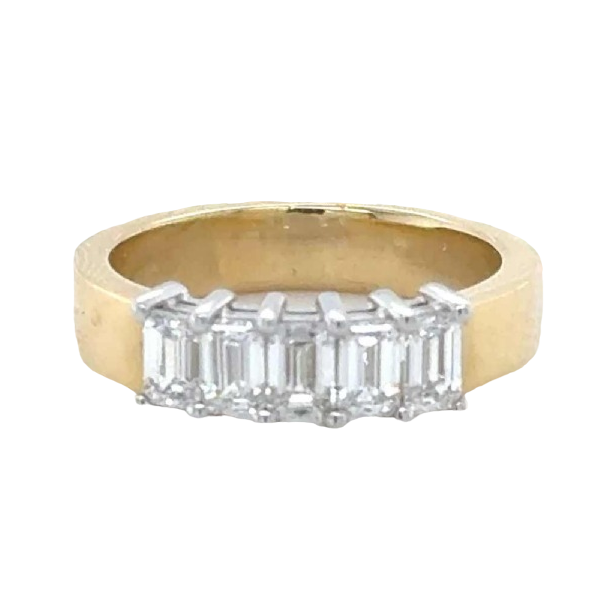 Ring in two-tone gold set with five emerald-cut diamonds