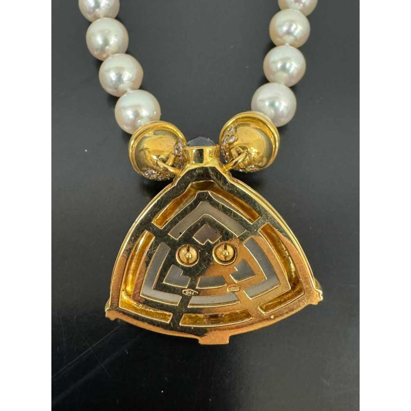 Collier met parel, goud, robijn en bergkristal