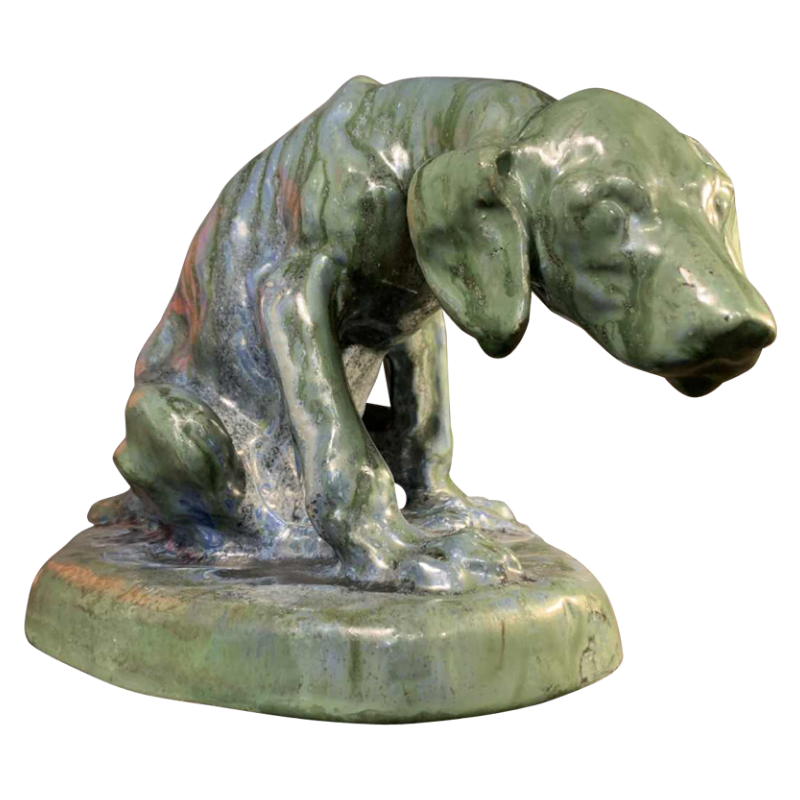 DOMIEN INGELS & ROGER GUERIN, Sculpture Chien Chasse Braque Grès Bouffioulx 1920s