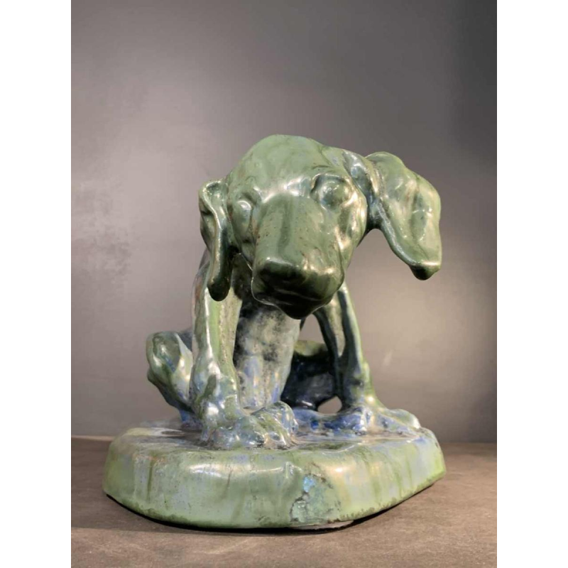 DOMIEN INGELS & ROGER GUERIN, Braque Jachthond Bouffioulx Steengoed Sculptuur 1920s