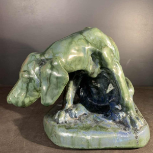 DOMIEN INGELS & ROGER GUERIN, Sculpture Hunting Dog Braque, Stoneware Bouffioulx 1920s