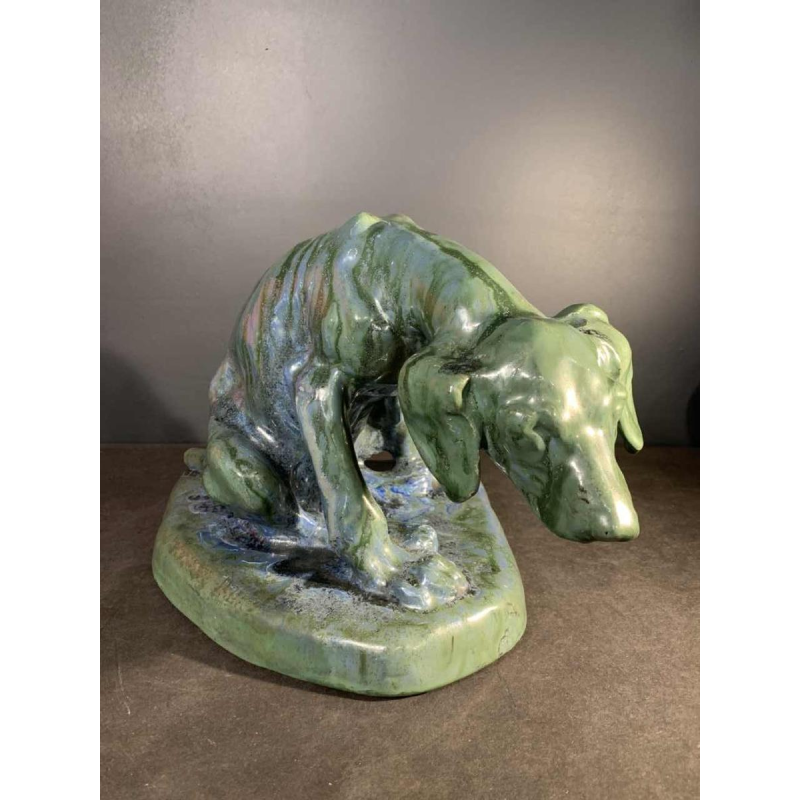 DOMIEN INGELS & ROGER GUERIN, Sculpture Hunting Dog Braque, Stoneware Bouffioulx 1920s