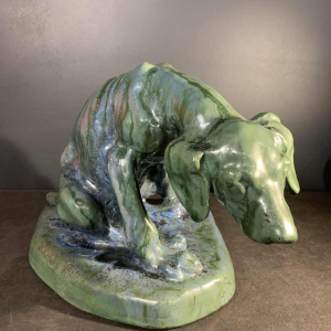 DOMIEN INGELS & ROGER GUERIN, Sculpture Chien Chasse Braque Grès Bouffioulx 1920s
