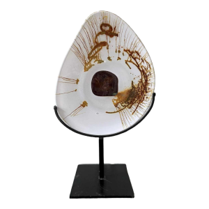 Alfred COLLARD, large glass sculpture decorated with inclusions, mounted on a steel base, 2002