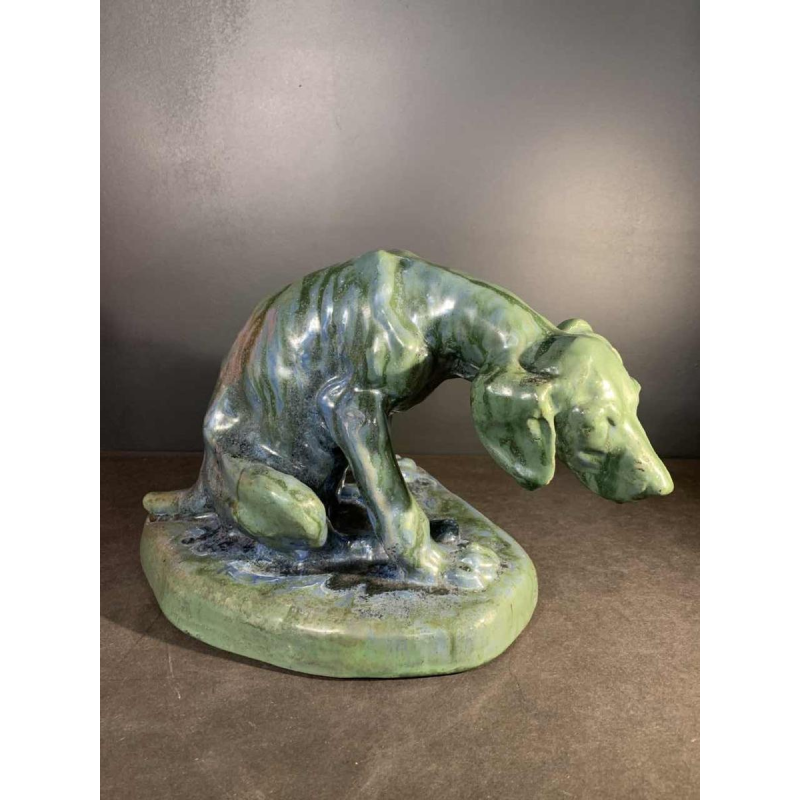 DOMIEN INGELS & ROGER GUERIN, Sculpture Hunting Dog Braque, Stoneware Bouffioulx 1920s