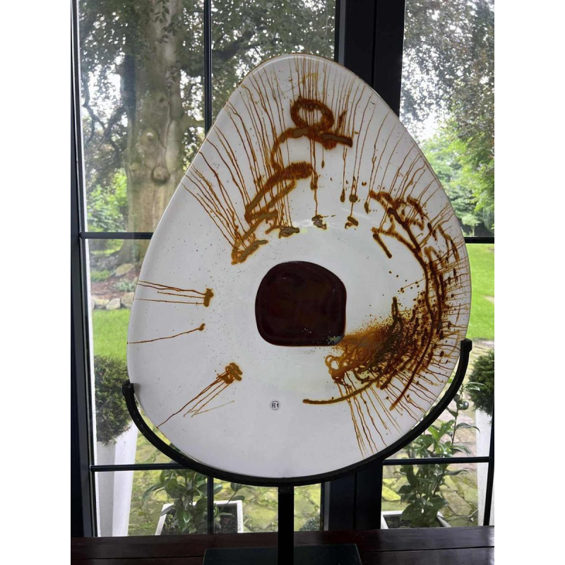 Alfred COLLARD, grande sculpture en verre à décor dinclusions montée sur socle acier, 2002