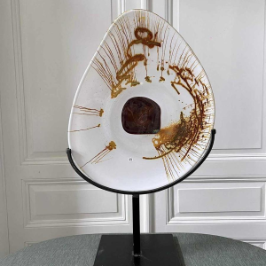 Alfred COLLARD, large glass sculpture decorated with inclusions, mounted on a steel base, 2002