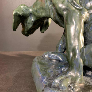DOMIEN INGELS & ROGER GUERIN, Sculpture Hunting Dog Braque, Stoneware Bouffioulx 1920s