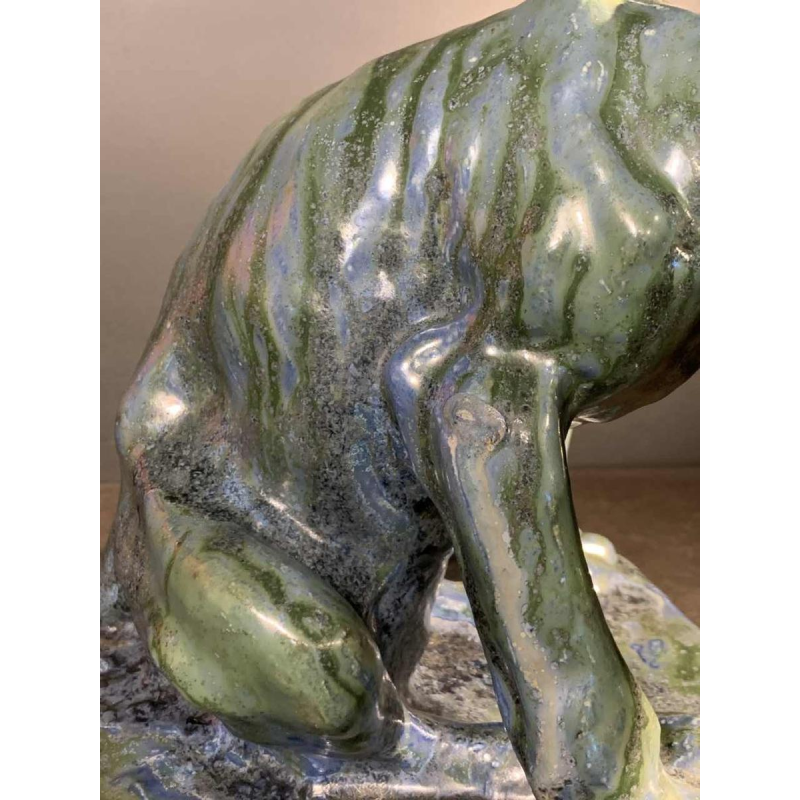 DOMIEN INGELS & ROGER GUERIN, Sculpture Hunting Dog Braque, Stoneware Bouffioulx 1920s