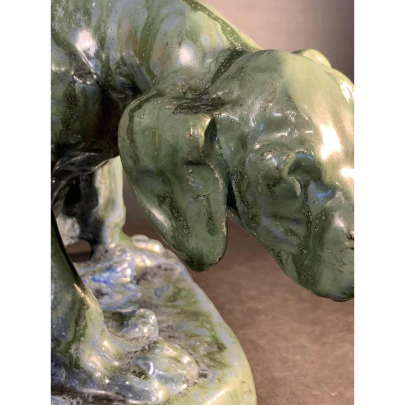 DOMIEN INGELS & ROGER GUERIN, Sculpture Hunting Dog Braque, Stoneware Bouffioulx 1920s