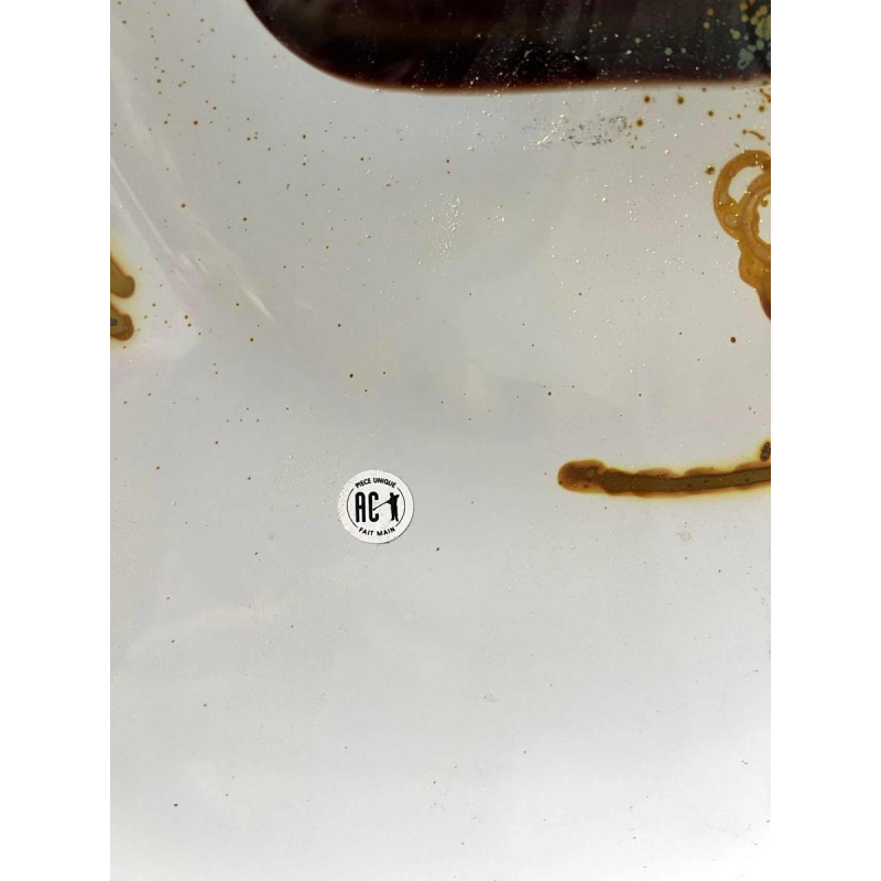 Alfred COLLARD, grote glazen sculptuur versierd met insluitsels, gemonteerd op een stalen voet, 2002