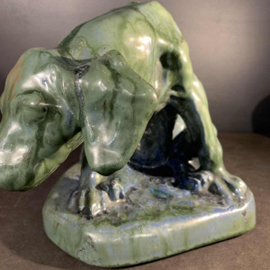 DOMIEN INGELS & ROGER GUERIN, Sculpture Hunting Dog Braque, Stoneware Bouffioulx 1920s