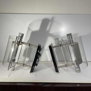 Pierre Lallemand / Moonlight “Cyclops' pair of modernist wall lights, stainless steel glass tube, 1992