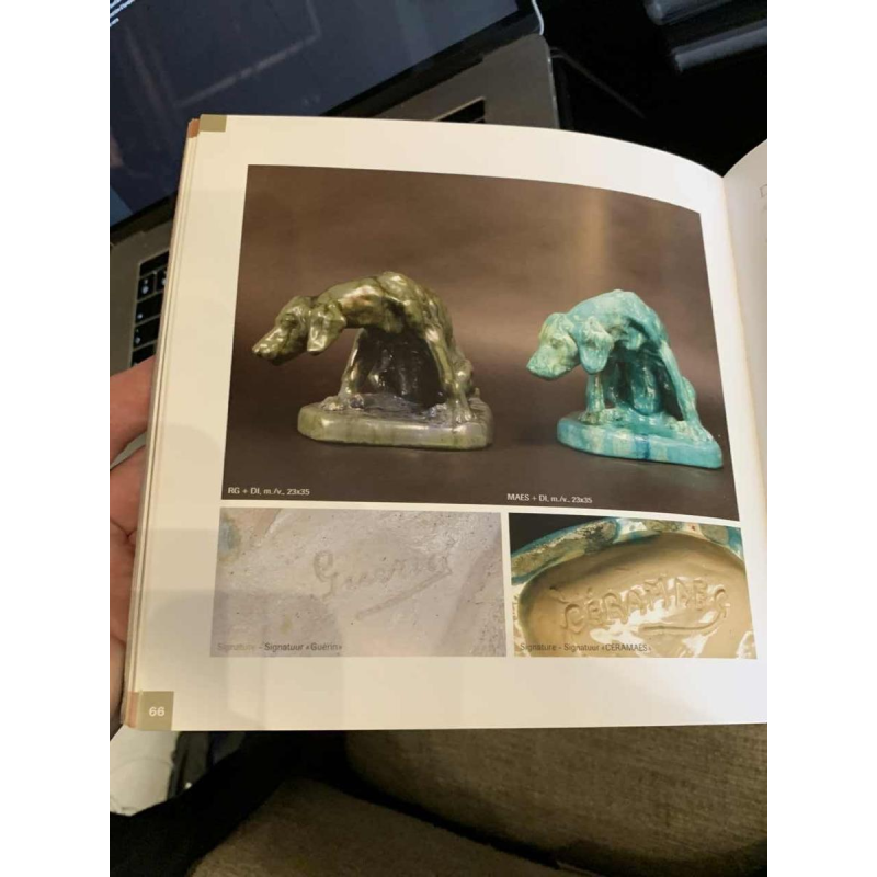 DOMIEN INGELS & ROGER GUERIN, Sculpture Hunting Dog Braque, Stoneware Bouffioulx 1920s