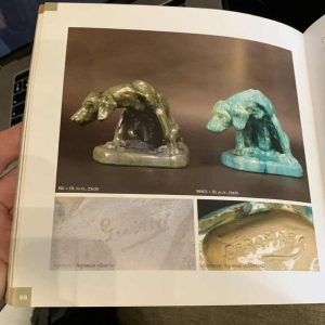 DOMIEN INGELS & ROGER GUERIN, Sculpture Hunting Dog Braque, Stoneware Bouffioulx 1920s