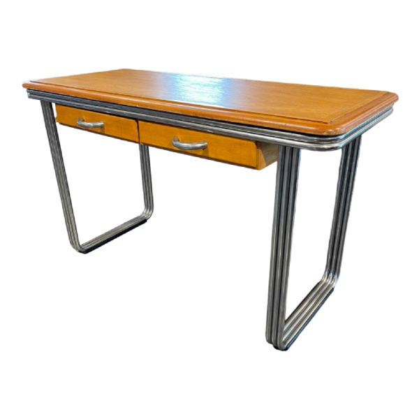 Art Deco Modernist Bauhaus desk / console, wood & triple chromed steel tubes, ca 1930/40
