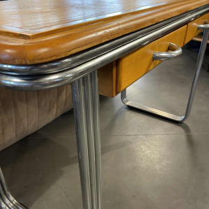 Art Deco Modernist Bauhaus desk / console, wood & triple chromed steel tubes, ca 1930/40